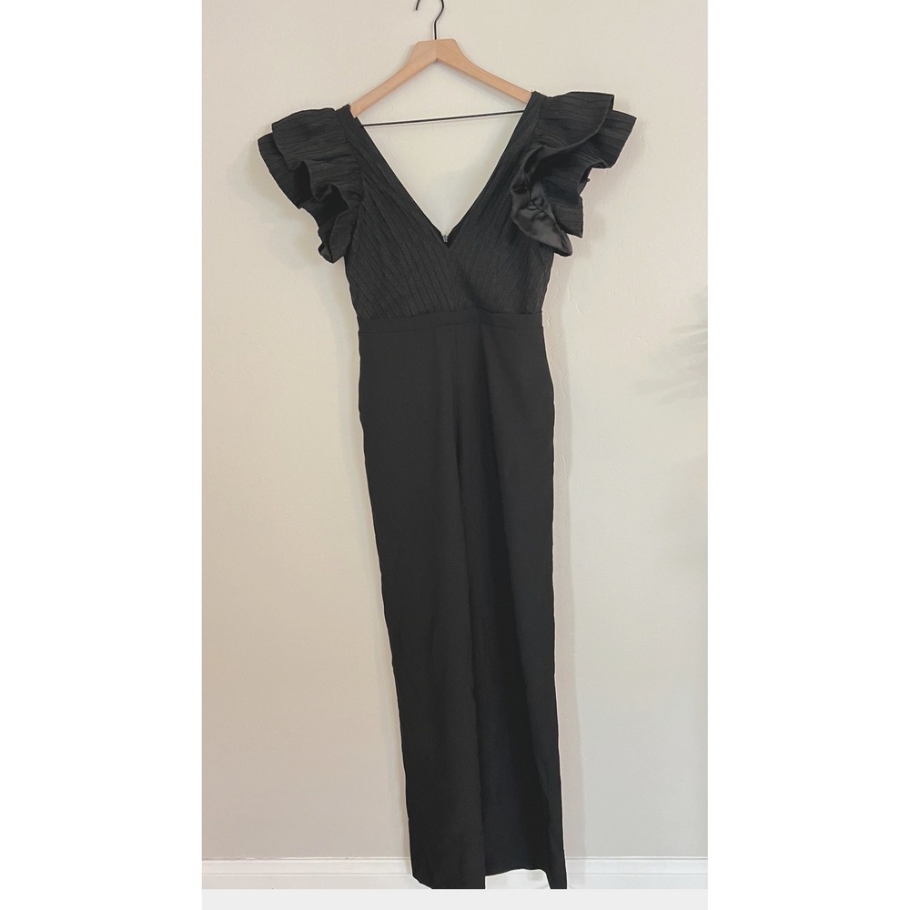 Black Halo Eve by Laurel Berman Jumpsuit Size 10 Elegant‎ Black Ruffle Sleeve
